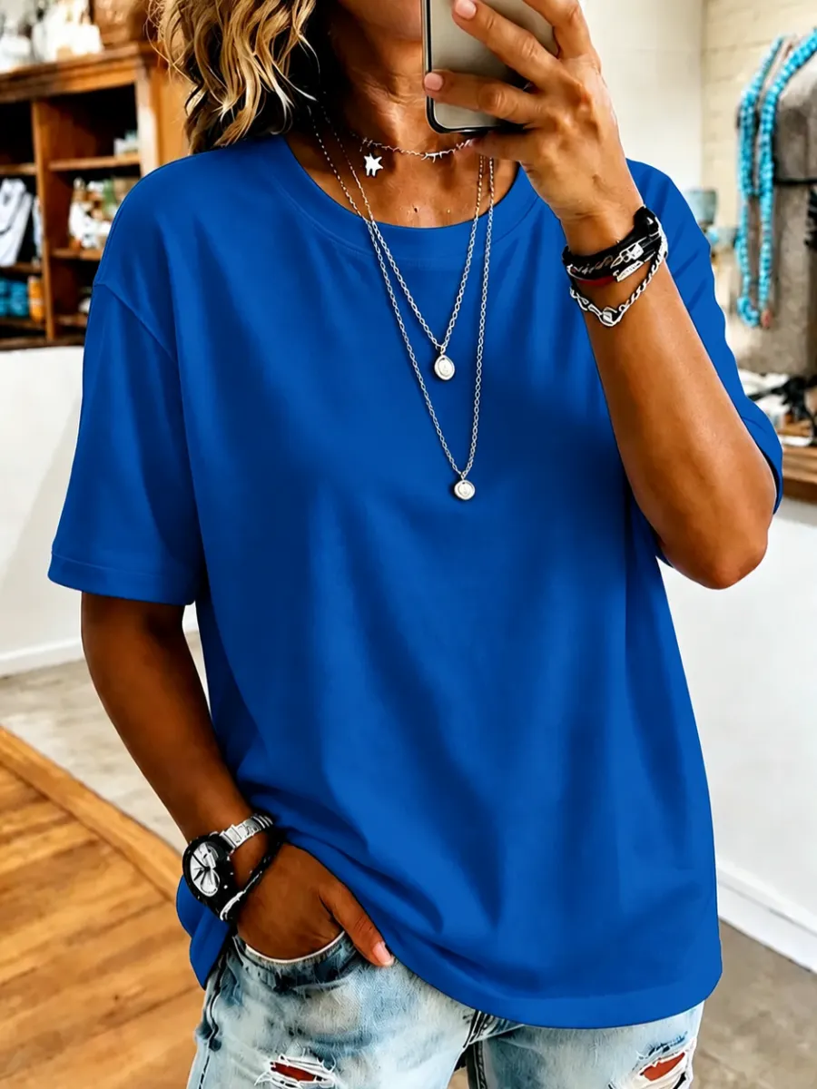 Women'S Short-Sleeved Solid Color T-Shirt Top