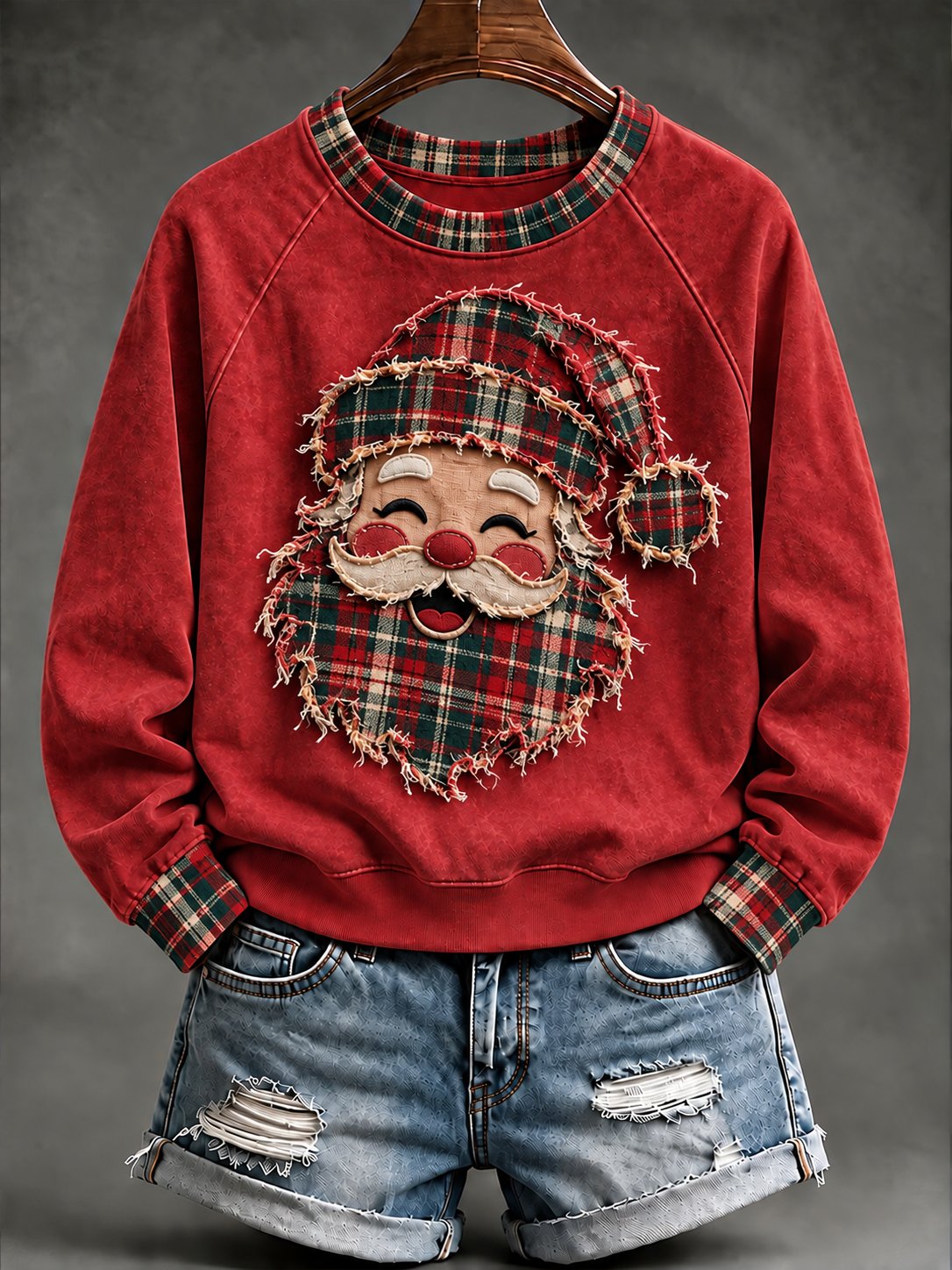 Bequemes Damen-Weihnachts-Sweatshirt mit Raglanärmeln und Rundhalsausschnitt