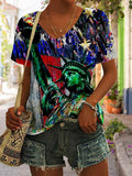 Women's Statue of Liberty Art Print Casual T-Shirt