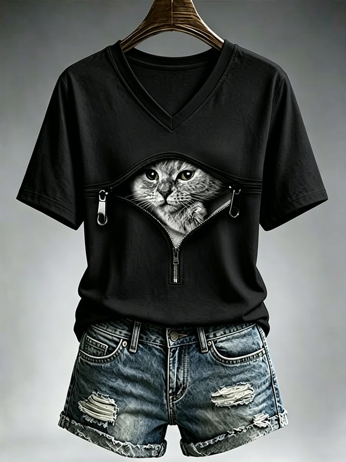 Women's Cute Cat  Print Casual T-shirt