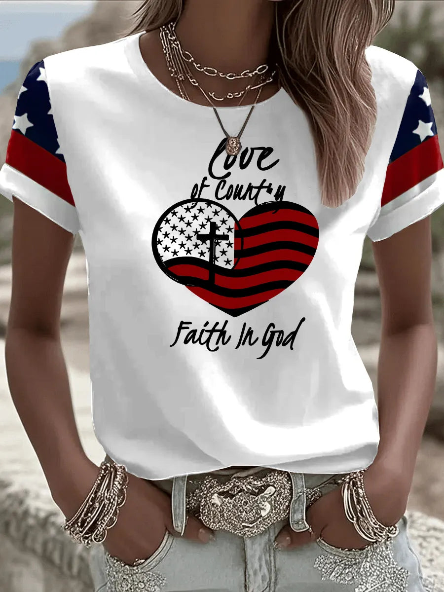 Love Of Country Faith In God Printed T-Shirt