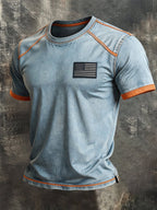 Men's Retro Color Stitching Pure Cotton Washed Faded Patriot T-Shirt