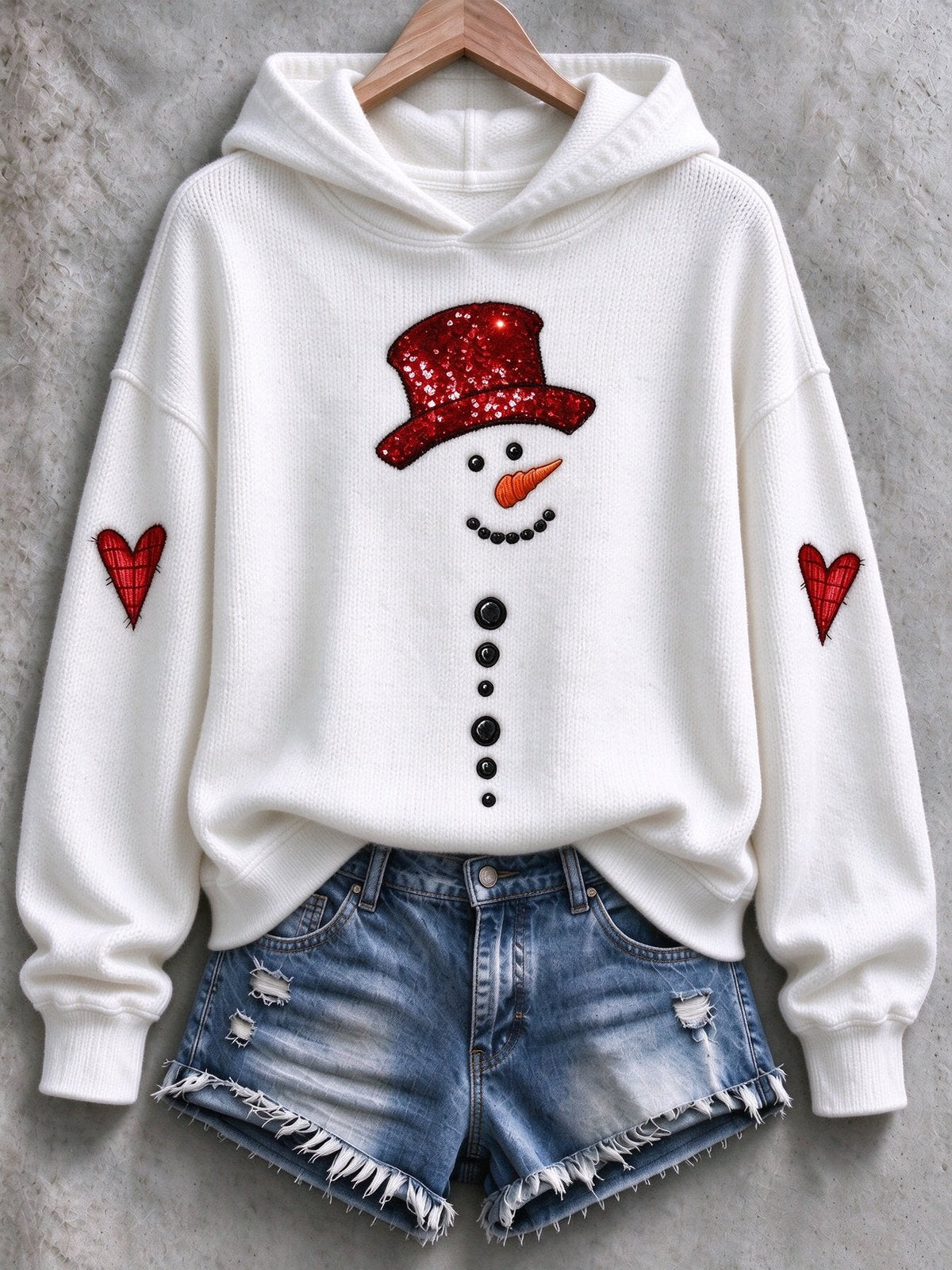 Women's Snowman-Print Knitted Hoodie