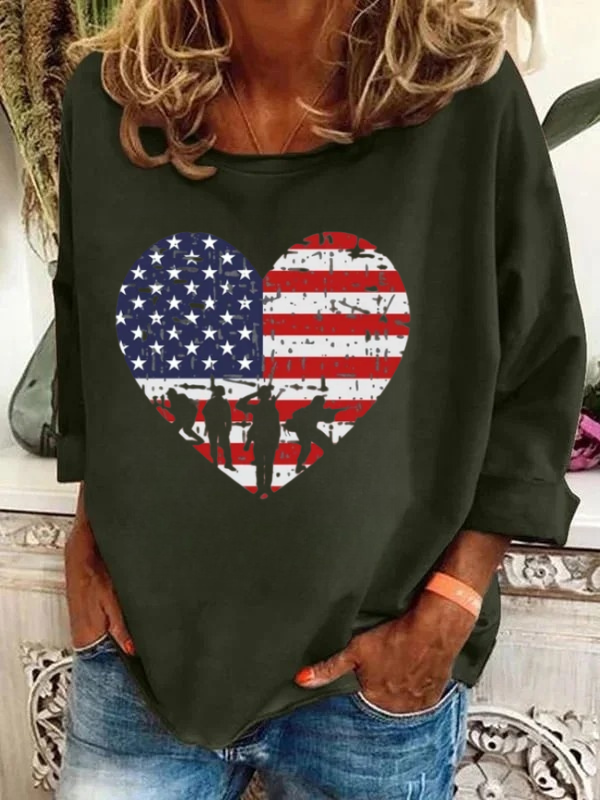 America Flag Heart Long Sleeve T-Shirt