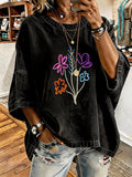 Women'S Vintage Distressed Washed Bouquet Printed Oversized T-Shirt