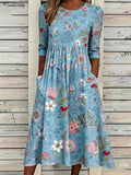 Women'S Casual Plant Flower Art Printed Round Neck Dress