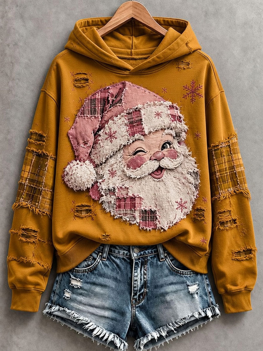 Women's Vintage Pink Santa Hoodie
