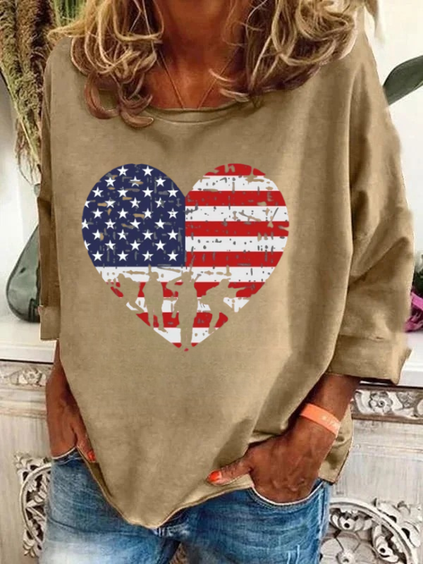America Flag Heart Long Sleeve T-Shirt