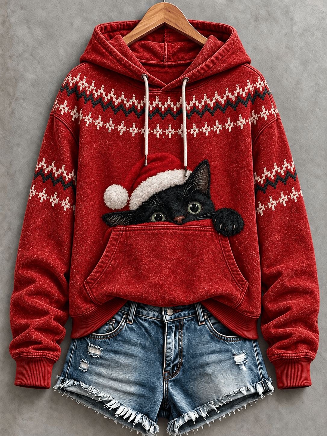 Damen-Hoodie mit Weihnachtskätzchen-Print