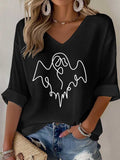 Women's Halloween Ghost Line Print Waffle T-Shirt