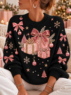 Damen-Sweatshirt mit Weihnachtsmuster, Rundhalsausschnitt und langen Ärmeln