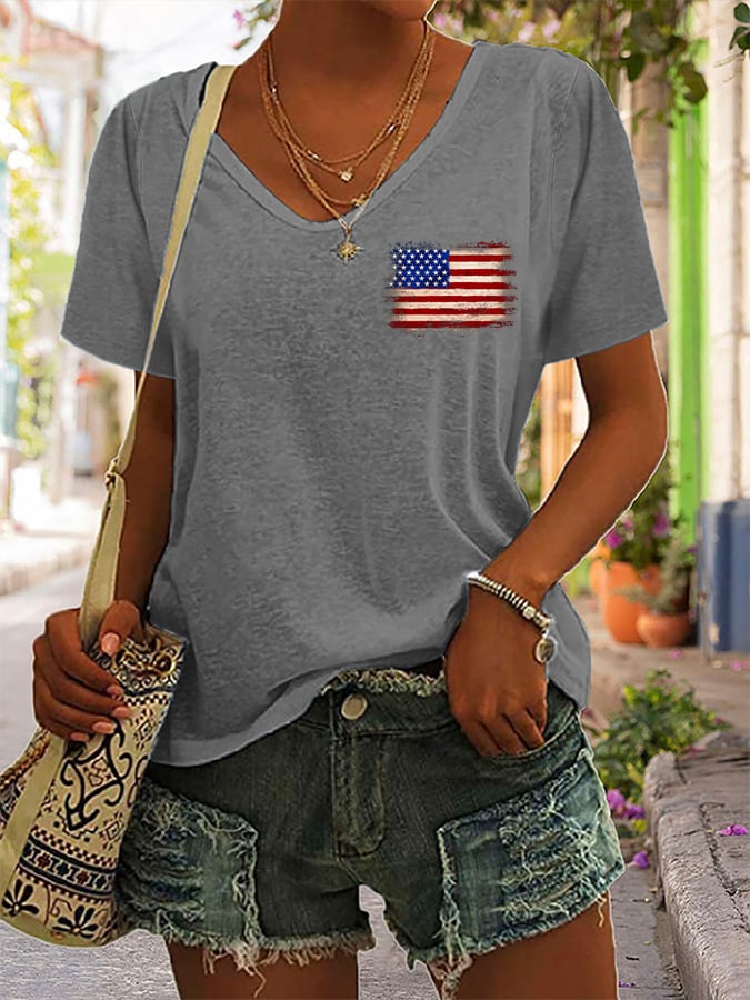 Women's Flag Independence Day Printed Casual T-Shirt