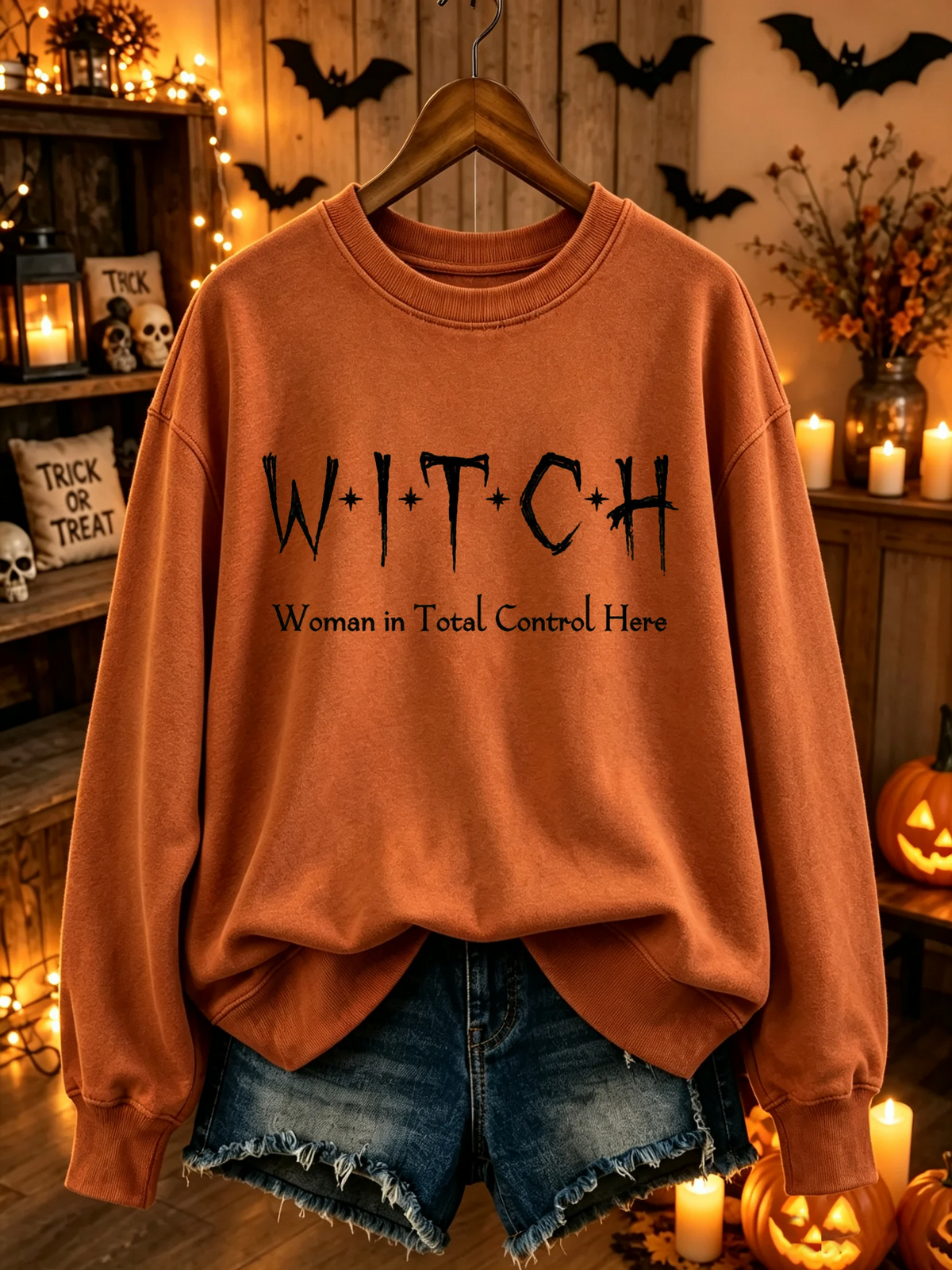 Women'S Halloween Preppy Style Halloween Skull Print Sweatshirt