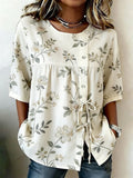 Elegant Floral Print Women's Linen Shirt