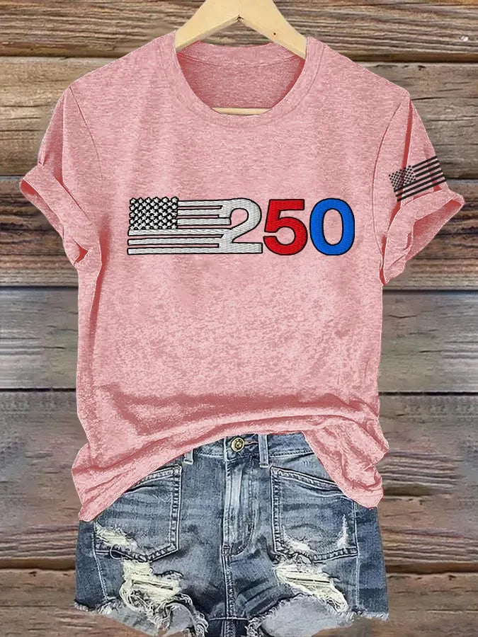 Women's Retro 205 American Flag Print T-Shirt
