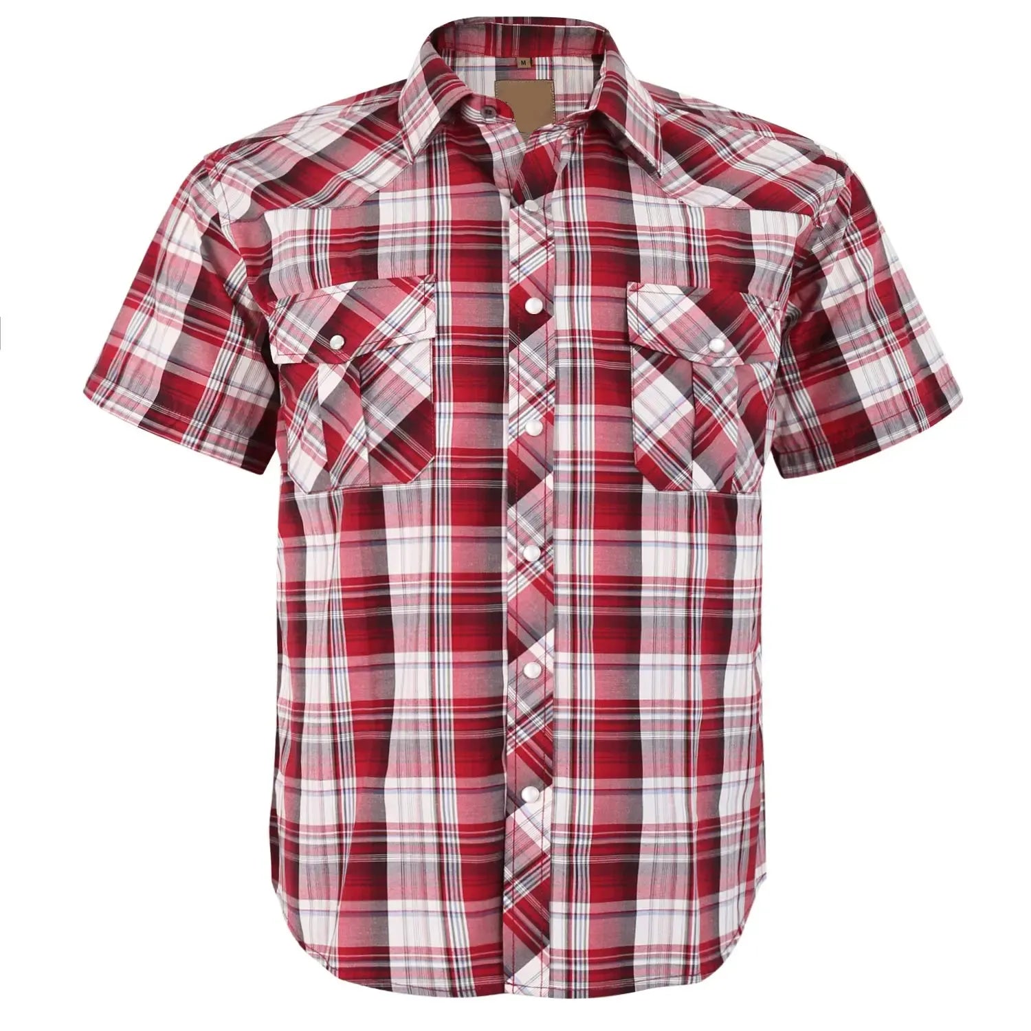 Men's Western Cowboy Short Sleeve Pearl Snap Casual Plaid Work Shirt