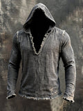 Men'S Vintage Cotton-Linen Long-Sleeve Hoodie With Frayed Edges