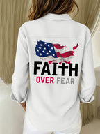 Women's Faith Over Fear Print Casual Cotton Linen Shirt