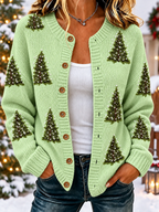 Women's Christmas printed knitted cardigan top