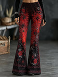 Women's Halloween Skull and Bone Print Flared Leggings