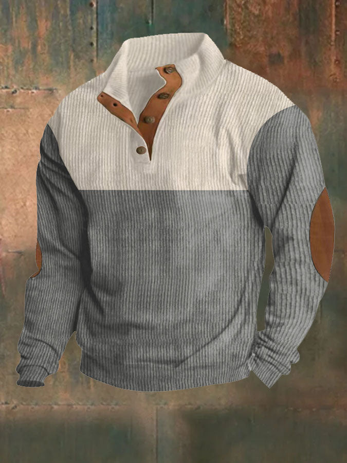 Men's Vintage Corduroy Button  Plush Sweatshirt