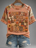 Women's Pumpkin Spice And Jesus Christ Print Casual Tee