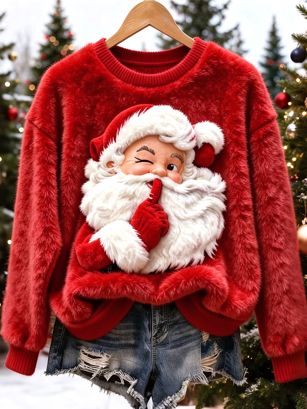 Women's Christmas Crew-Neck Plush Sweatshirt