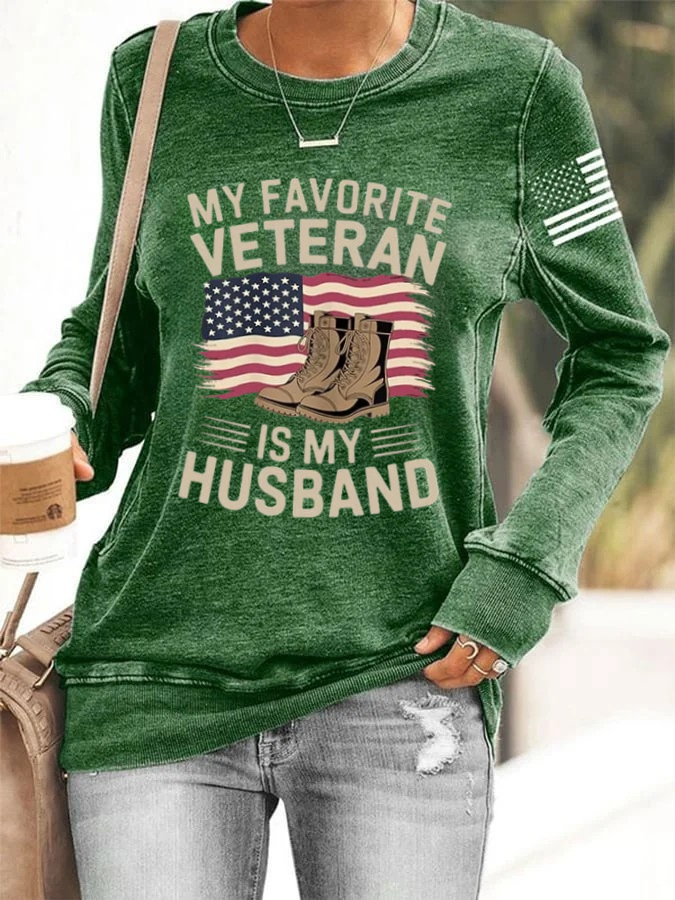 Women's 'My Favorite Veteran Is My Husband' Print Sweatshirt
