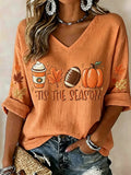 Women's Fall Printed linen short-sleeved T-shirt