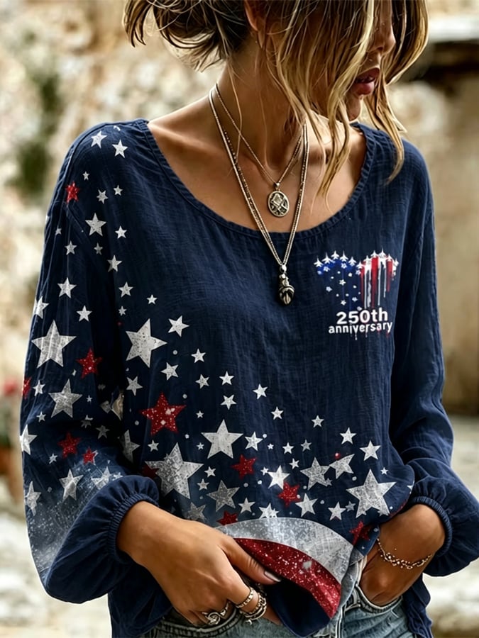 Women's Retro Print Long-Sleeved Top