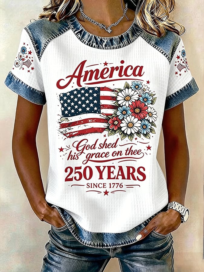 Women's America 250 Years 1776-2026 Print V Neck T-shirt