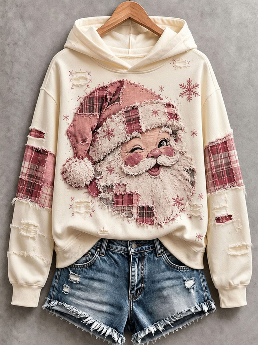 Women's Vintage Pink Santa Hoodie