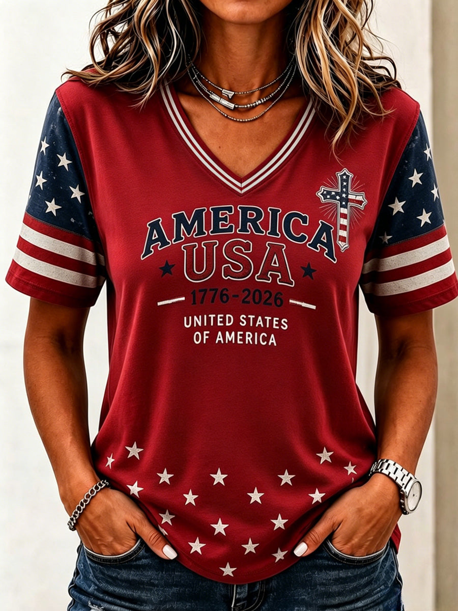 Women's Independence Day Casual Printed Short-Sleeve T-shirt