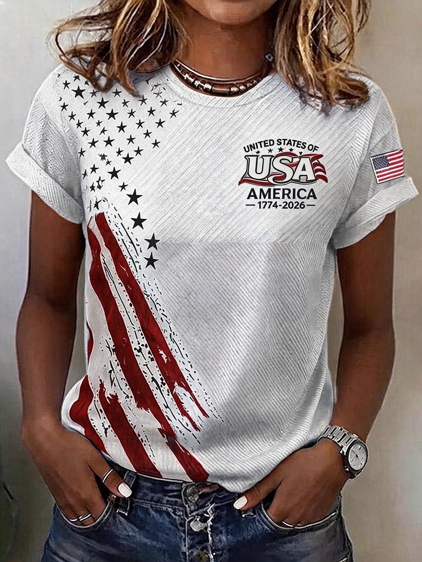 Women'S Independence Day Print Short-Sleeve Top
