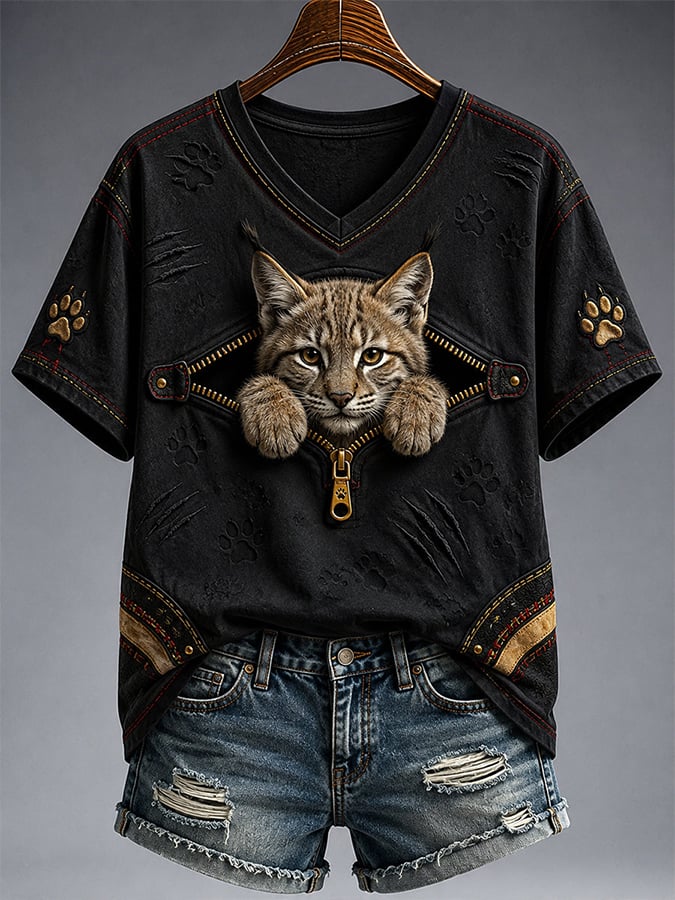 Women's Cute Cat  Printed Shirt