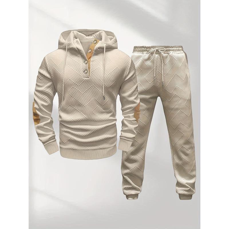 Men's Casual Fashion Suit Knitted Jacquard Sweatshirt And Pants Two-Piece Set