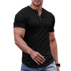Men's Plain Muscle Slim Fitted Henley Shirts Crewneck T-Shirt