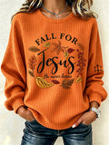 Women's Fall for Jesus Print Crew Neck Check Sweatshirt