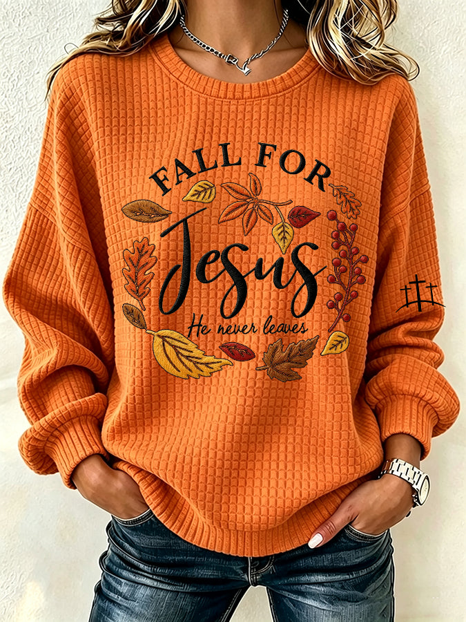Women's Fall for Jesus Print Crew Neck Check Sweatshirt