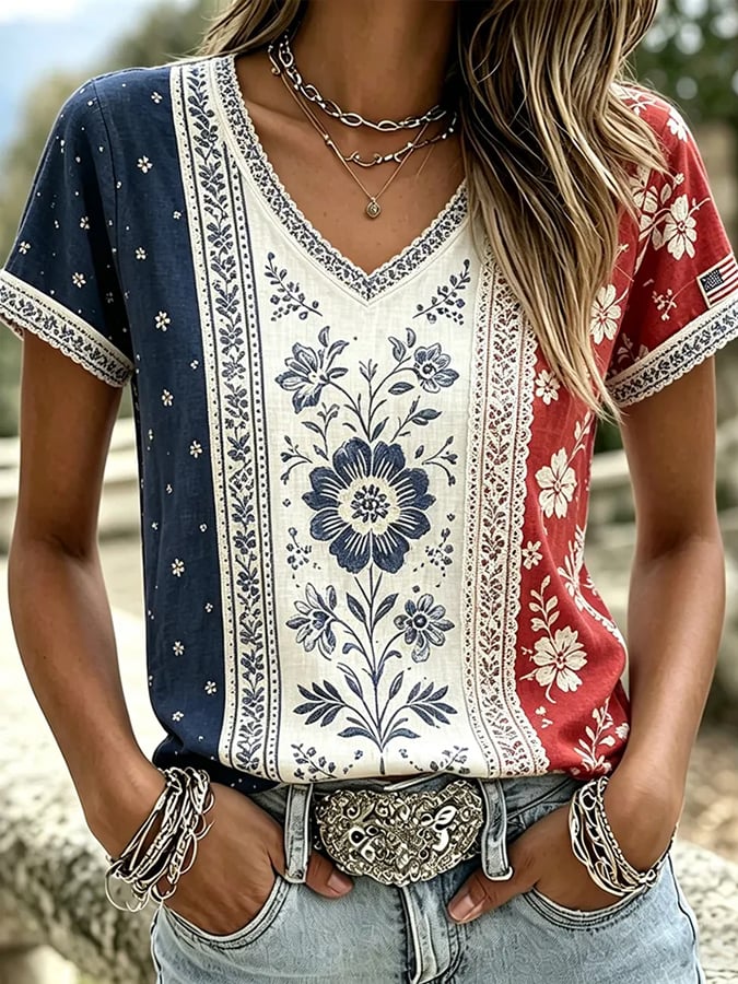 Women's casual retro American 250th  T-shirt