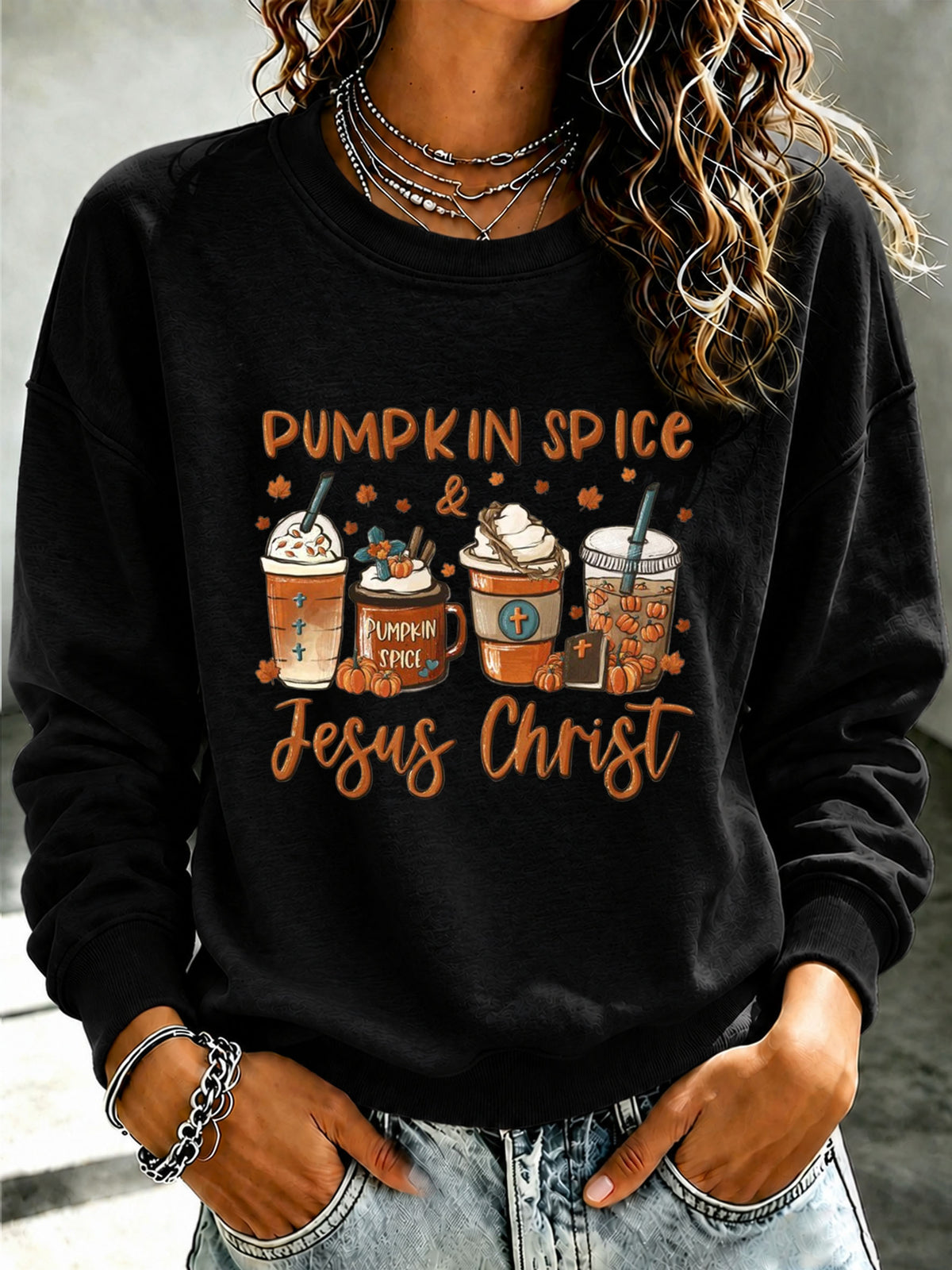 Women'S Fall Jesus Printed Sweatshirt