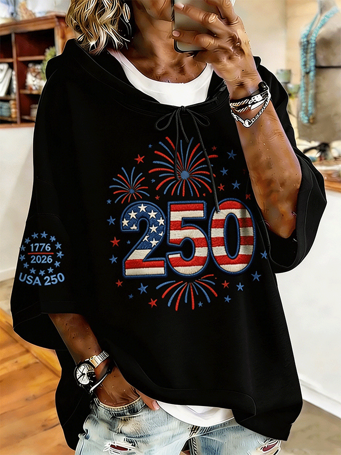 Women's Patriotic 250 Commemorative Fireworks National Flag Hoodie