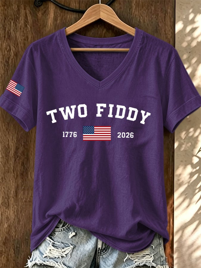Women's Casual Two Fiddy Print Short-Sleeve T-Shirt
