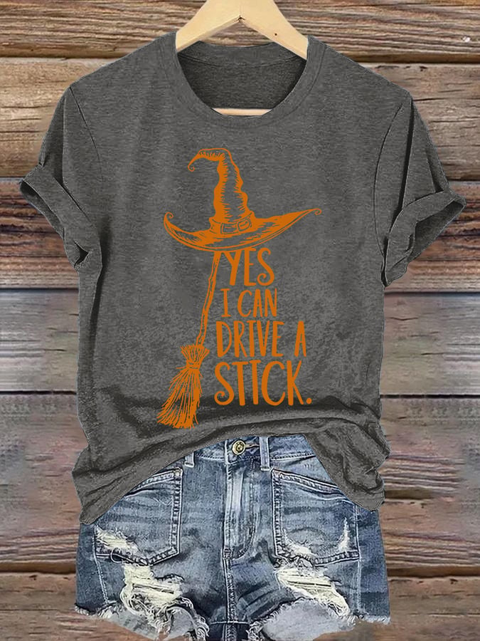 🔥HOT SALE🔥Women's Yes I Can Drive A Stick Print Round Neck T-shirt