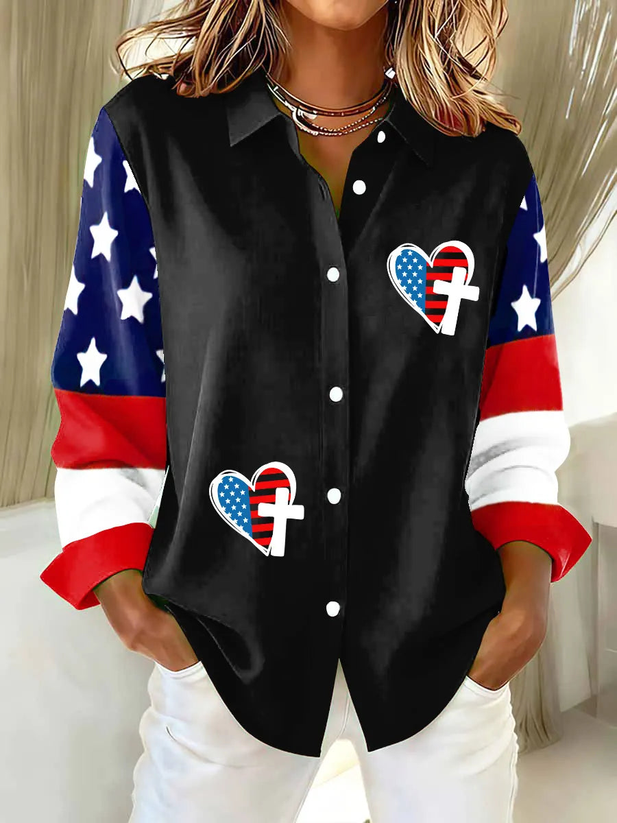Women's Faith In The US Printed Casual Long Sleeve Shirt
