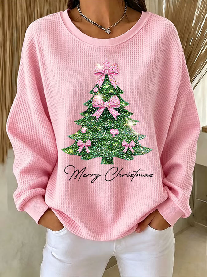Women'S Christmas Printed Waffle Sweatshirt