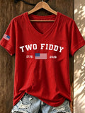 Women's Casual Two Fiddy Print Short-Sleeve T-Shirt