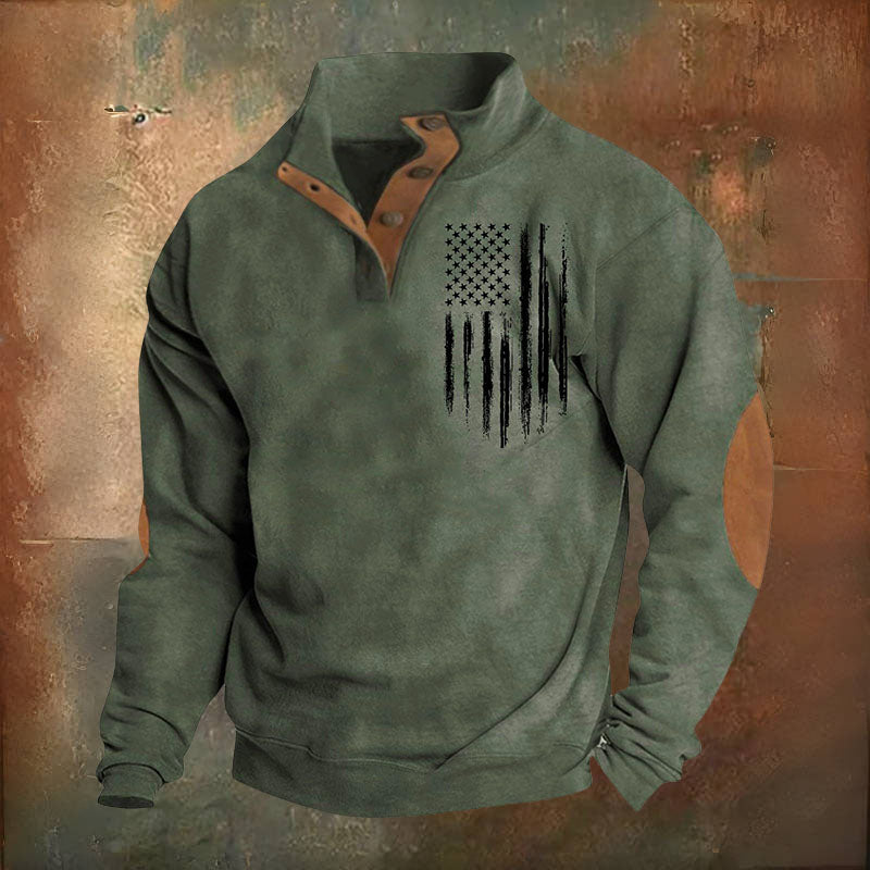 Men's Oversized Sweatshirt Long Sleeve Stand Collar Button Pullover