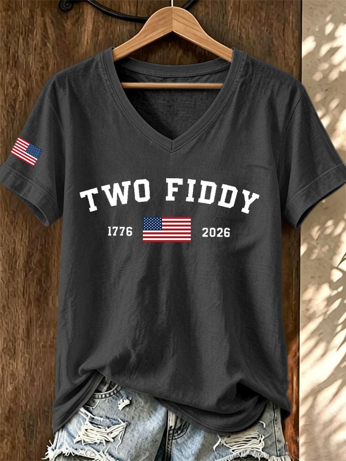 Women's Casual Two Fiddy Print Short-Sleeve T-Shirt