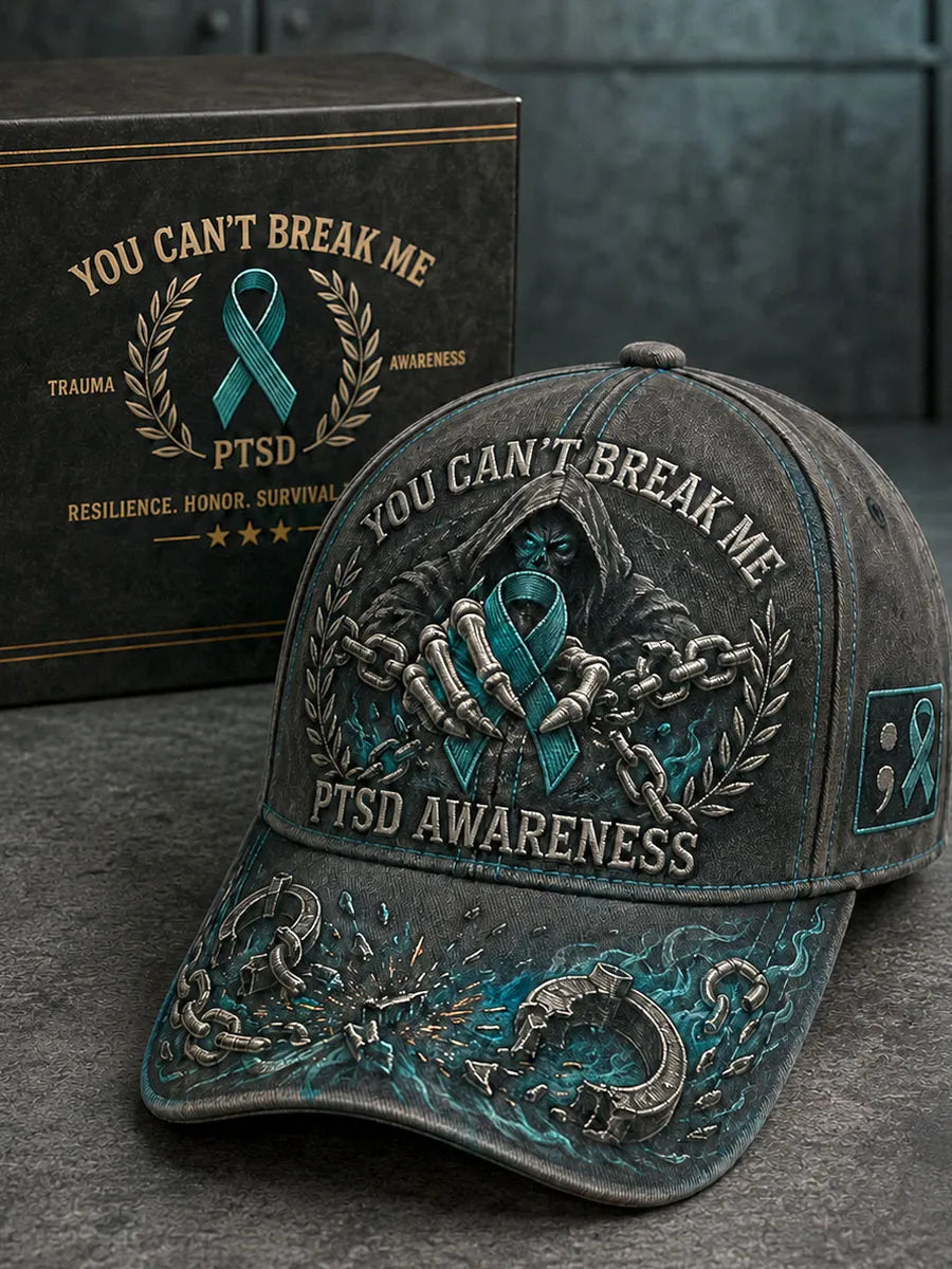“You Can’t Break Me” PTSD Awareness Grim Reaper Broken Chain Vintage Baseball Cap